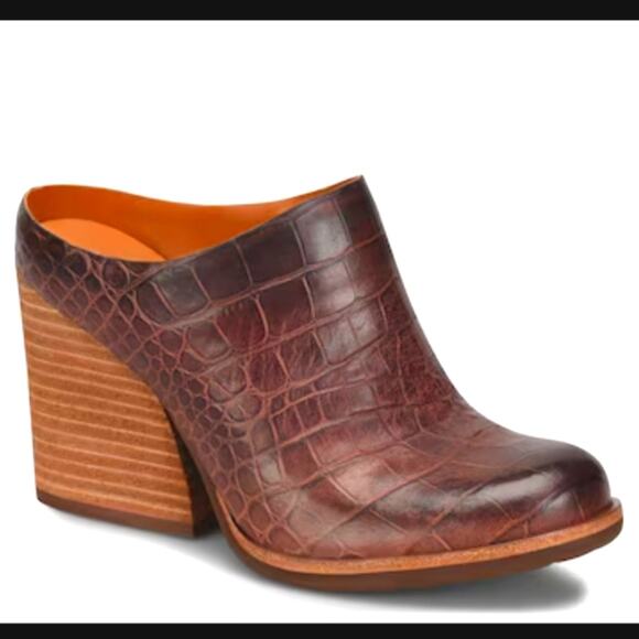 NWOT Kork-Ease Challis Genuine Leather Heeled Mule in Dark Brown Croc Print Sz 7 - Picture 1 of 15